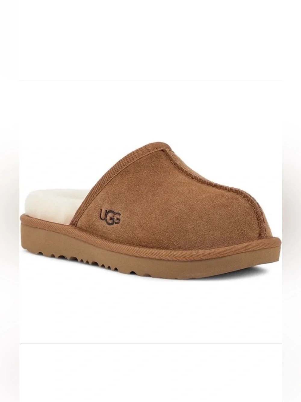 UGG Keegan Chestnut Suede Shearling Slide Slippers Kids Size 11 Cozy Comfort